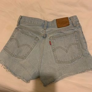 Levi’s high waisted baby blue denim shorts